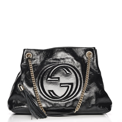 Gucci Patent Medium Soho Chain Shoulder Bag Black 1 of 7
