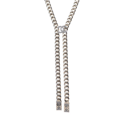 Chanel Chain Link Crystal CC Dog Tag Charm Necklace Gold 1 of 6