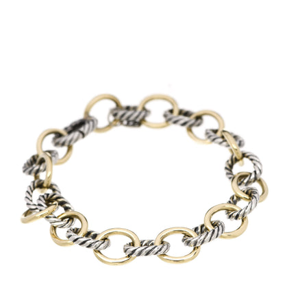 David Yurman Sterling Silver 18K Yellow Gold 10mm Medium Oval Link Bracelet 1 of 4