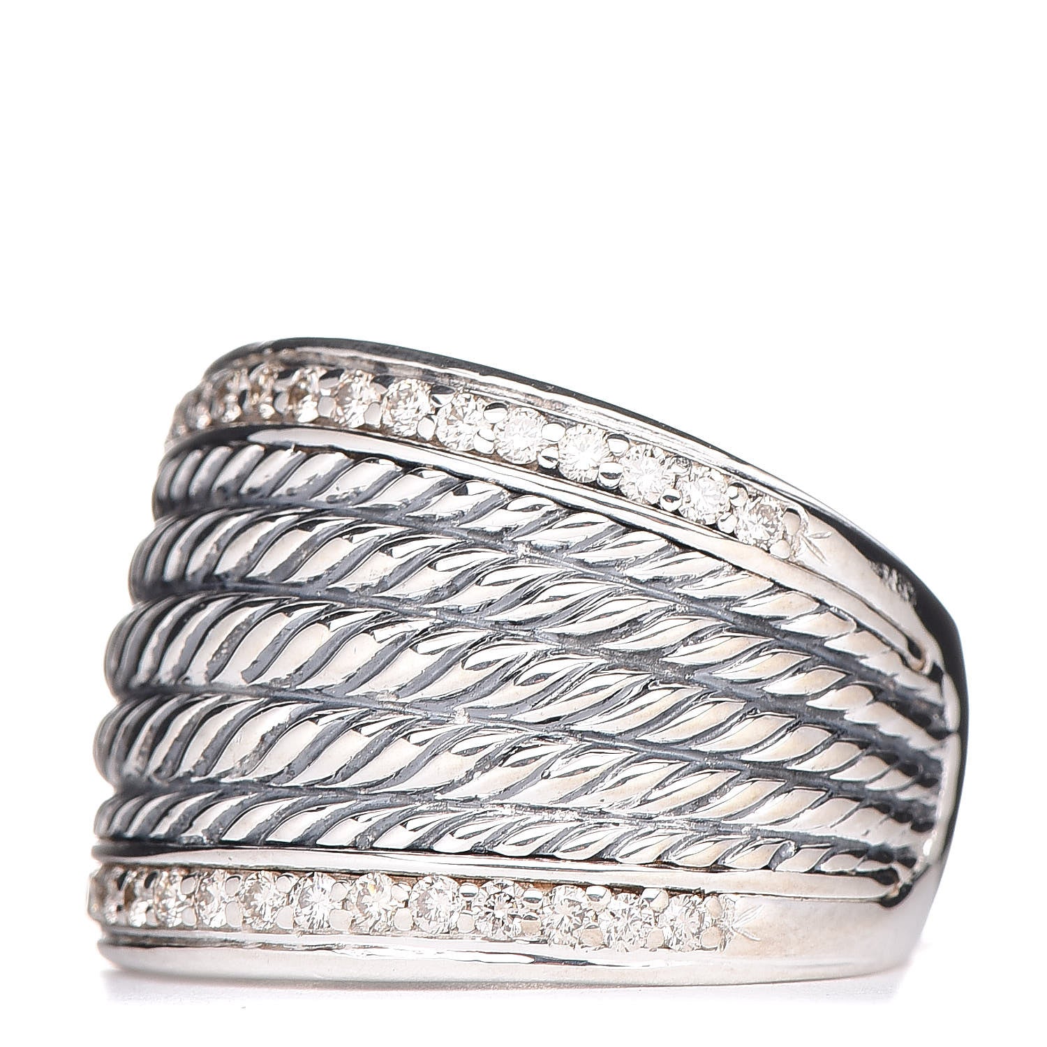 David Yurman Sterling Silver Diamond 18mm Wheaton Band Ring 54 7 3 of 5