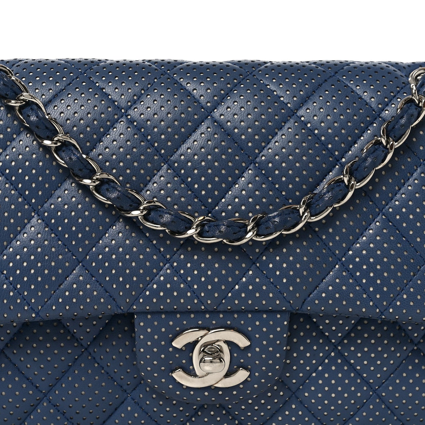 Lambskin Perforated Medium Double Flap Blue