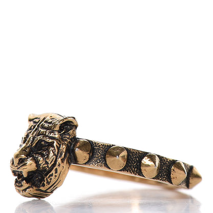 Gucci Metal Feline Head Ring 62 10 Aged Gold 3 of 7