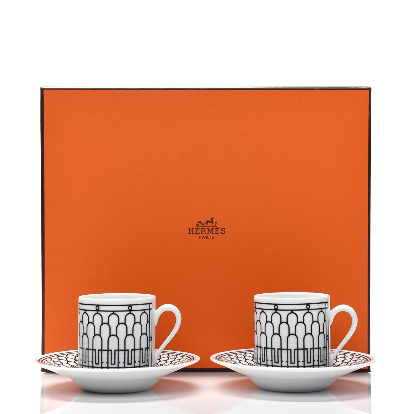 Porcelain H Deco Coffee Cup And Saucer Set Of 2 Black