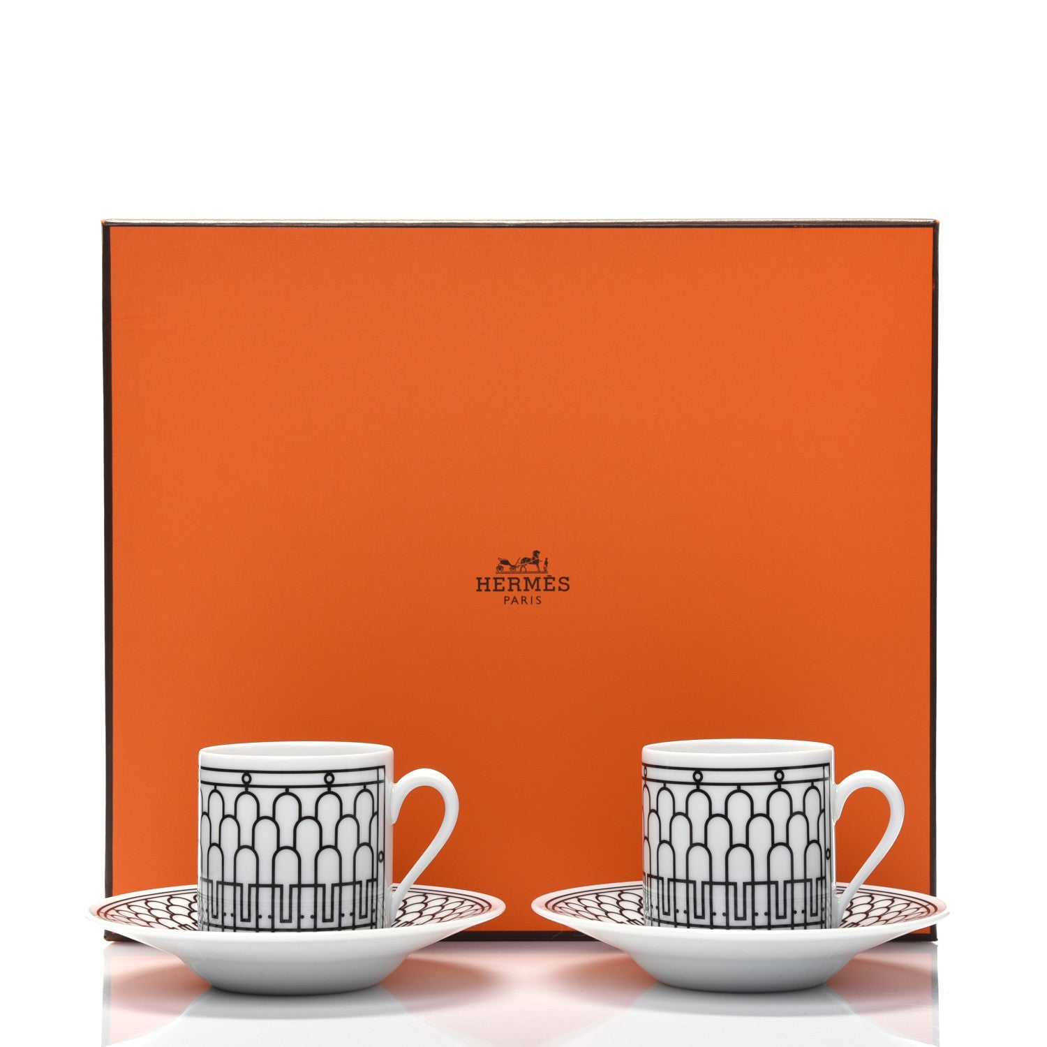 Hermes Porcelain H Deco Coffee Cup And Saucer Set Of 2 Black 9 of 9