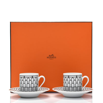 Hermes Porcelain H Deco Coffee Cup And Saucer Set Of 2 Black 9 of 9