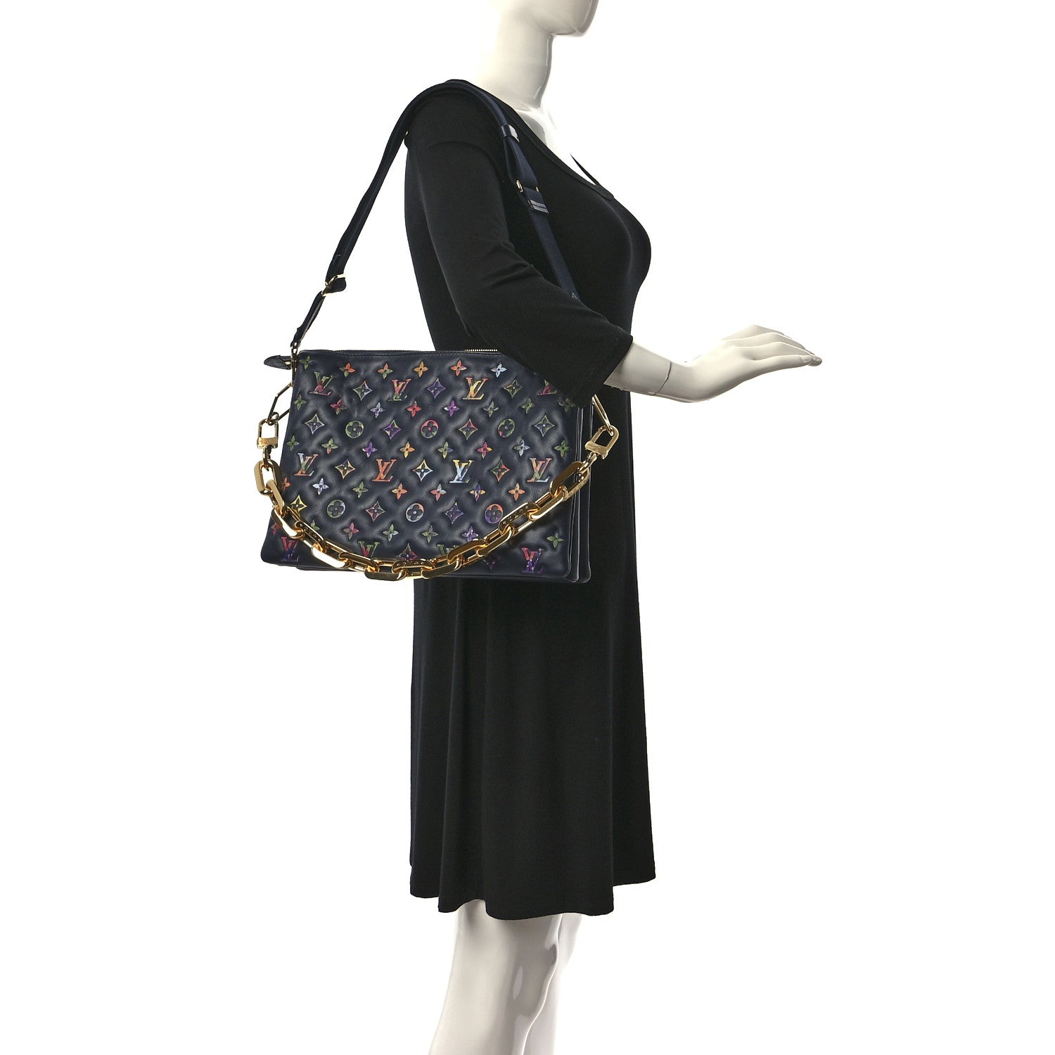 Louis Vuitton Lambskin Embossed Monogram LV Garden Coussin MM Navy