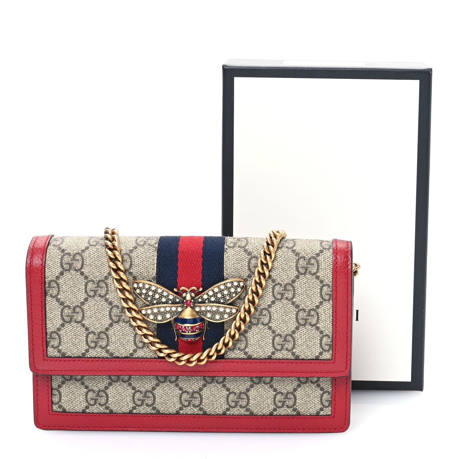 Gucci GG Supreme Monogram Web Queen Margaret Chain Wallet Red 9 of 9