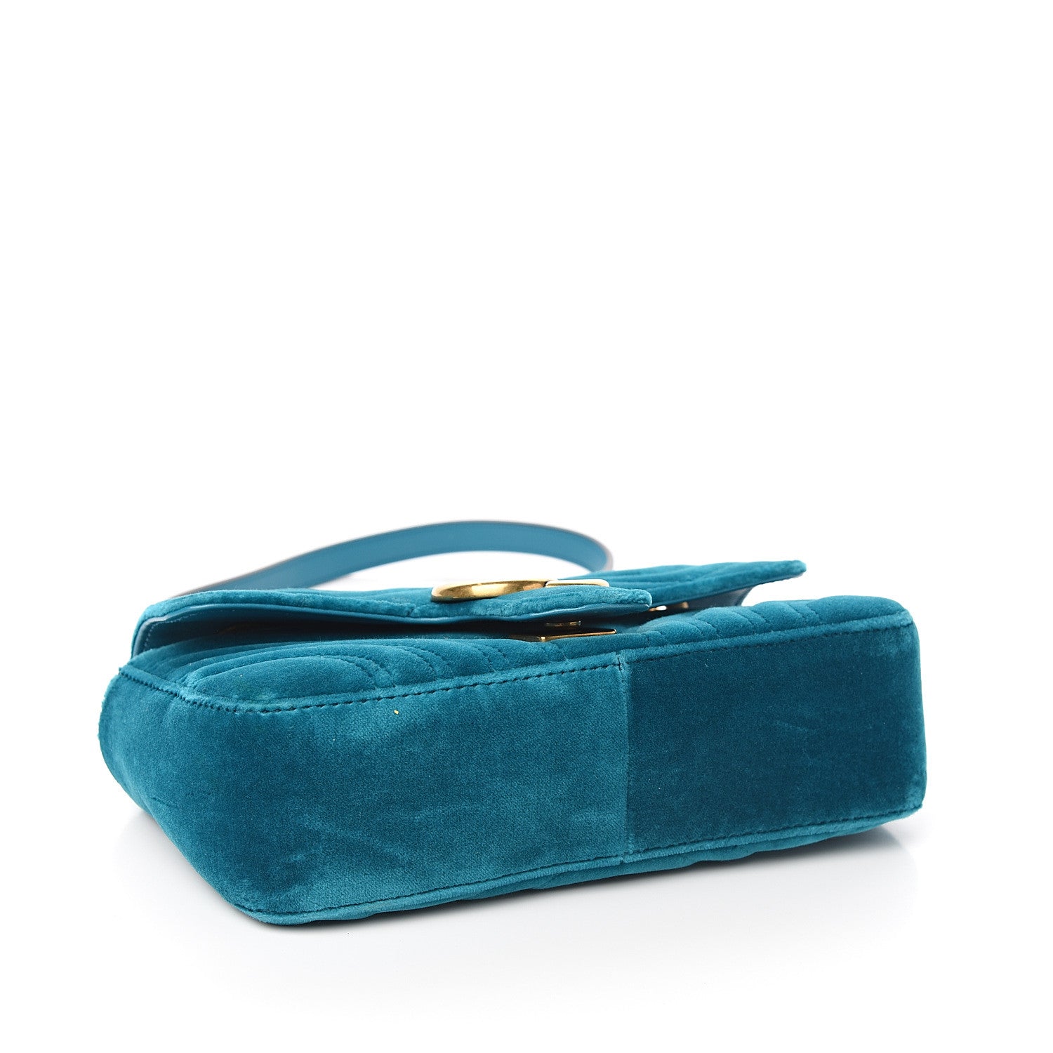 Gucci Velvet Matelasse Mini GG Marmont Shoulder Bag Pavone Cyan 3 of 9
