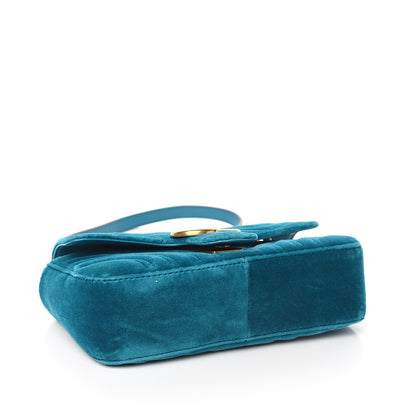 Gucci Velvet Matelasse Mini GG Marmont Shoulder Bag Pavone Cyan 3 of 9