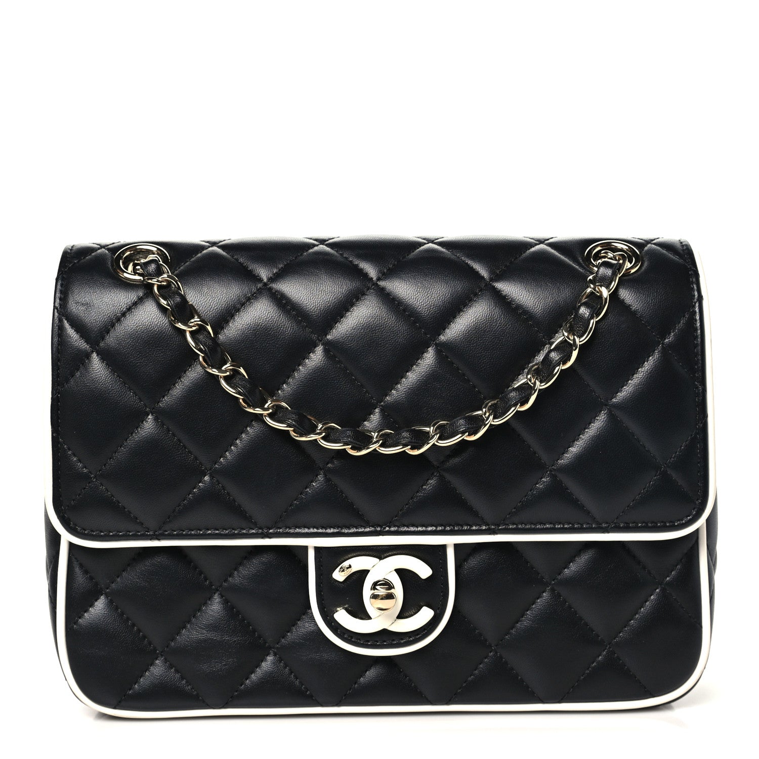 Chanel Lambskin Quilted Resin Graphic Frame Flap Bag Black White 1 of 10