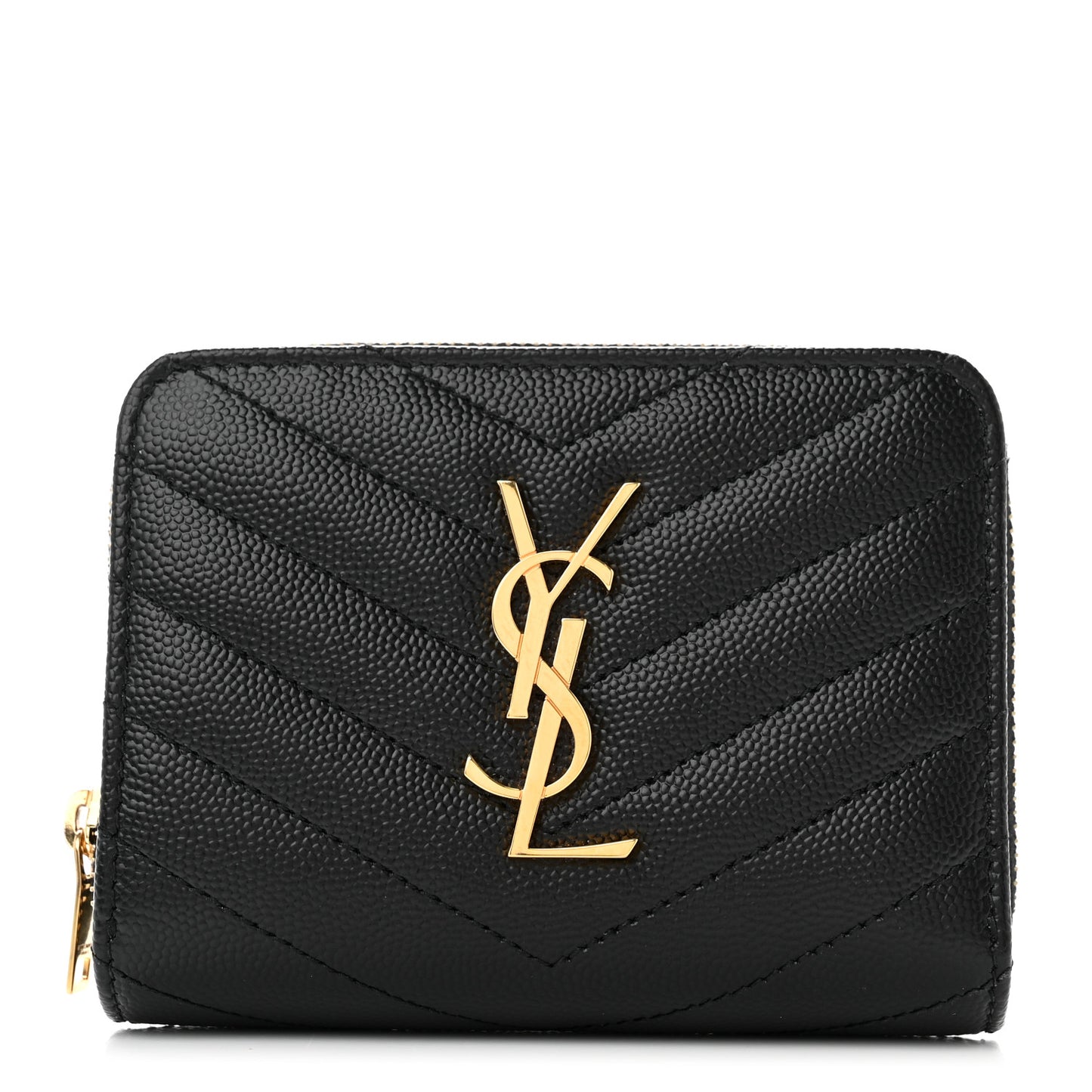 Grain De Poudre Matelasse Chevron Monogram Compact Zip Around Wallet Black