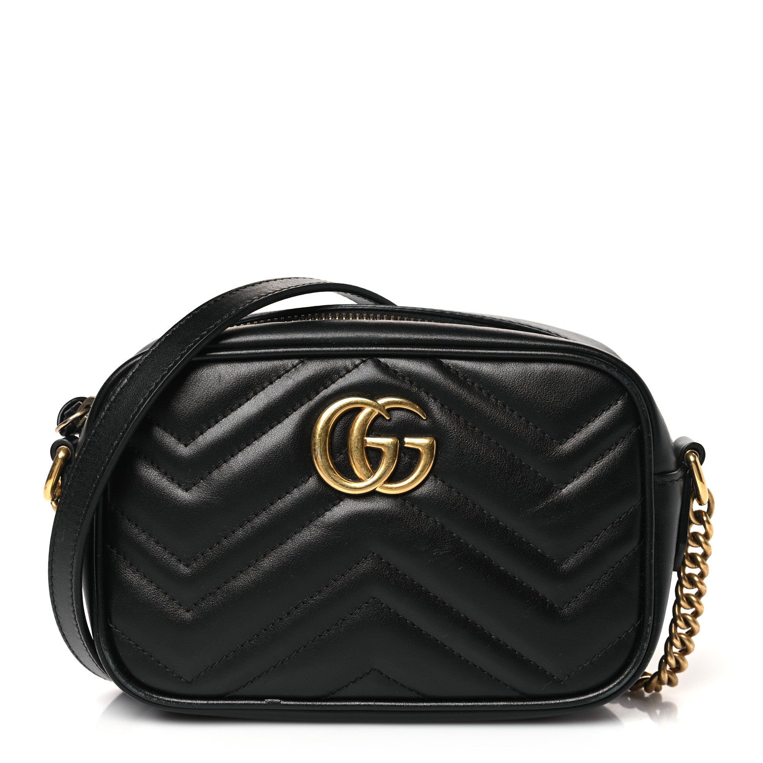 Gucci Calfskin Matelasse Mini GG Marmont Chain Shoulder Bag Black 1 of 9