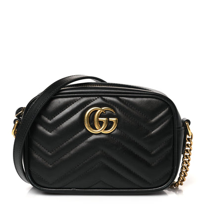 Gucci Calfskin Matelasse Mini GG Marmont Chain Shoulder Bag Black 1 of 9