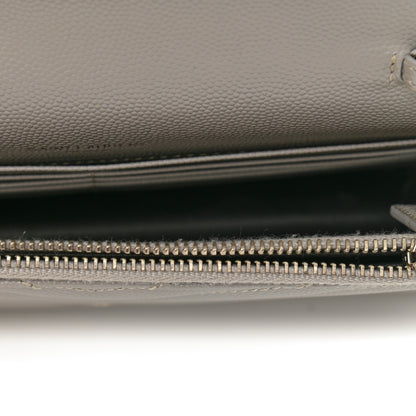 Saint Laurent Grain De Poudre Matelasse Chevron Monogram Envelope Chain Wallet Granite 12 of 12