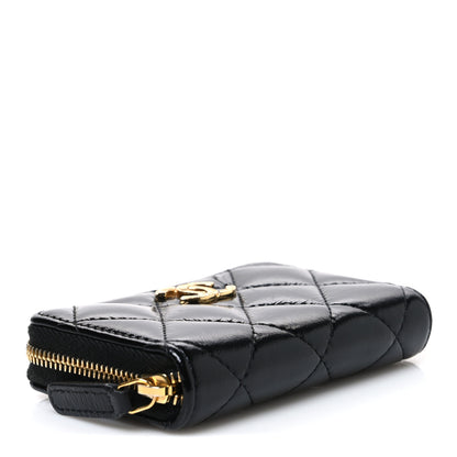 Chanel Shiny Lambskin Quilted Textured CC Zip Coin Purse Black 4 of 7