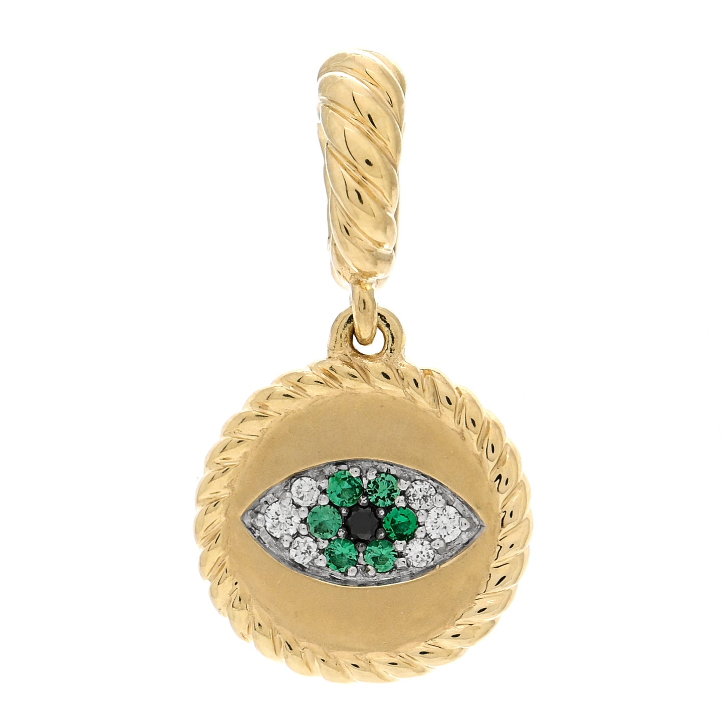 18K Yellow Gold Diamond Emerald Evil Eye Amulet Pendant