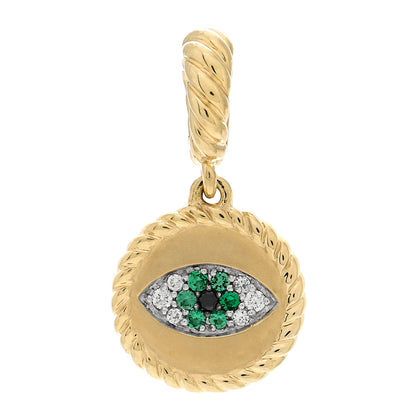 David Yurman 18K Yellow Gold Diamond Emerald Evil Eye Amulet Pendant 1 of 4