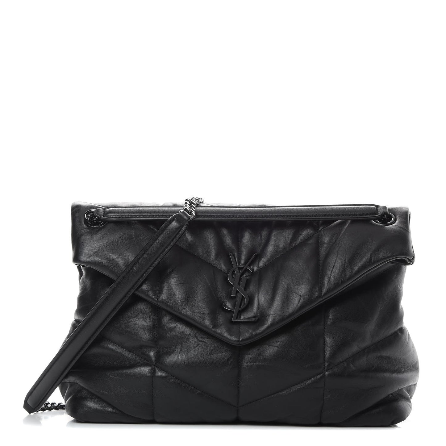 Lambskin Quilted Medium Loulou Puffer Monogram Chain Satchel Black