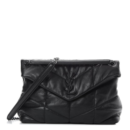 Saint Laurent Lambskin Quilted Medium Loulou Puffer Monogram Chain Satchel Black 1 of 11