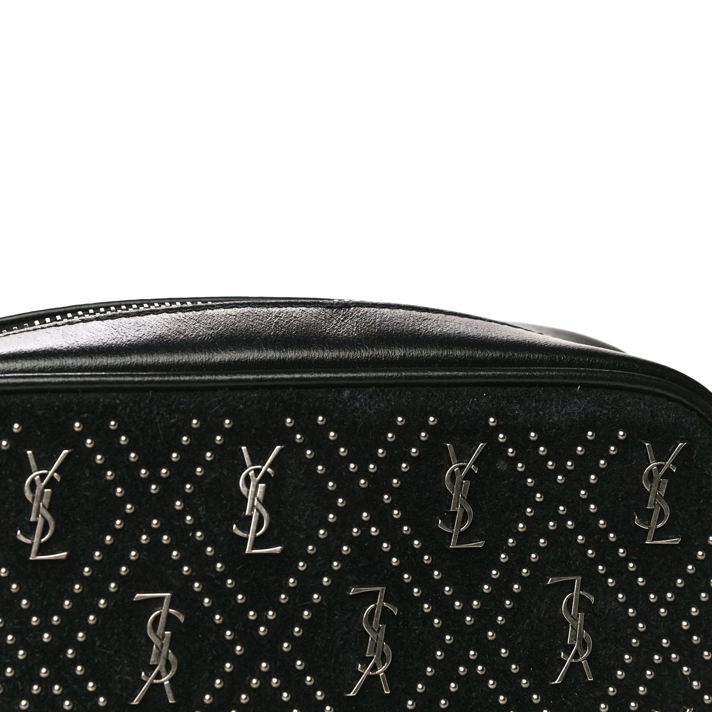 Suede Calfskin Embellished Mini Monogram Lou Camera Bag Black