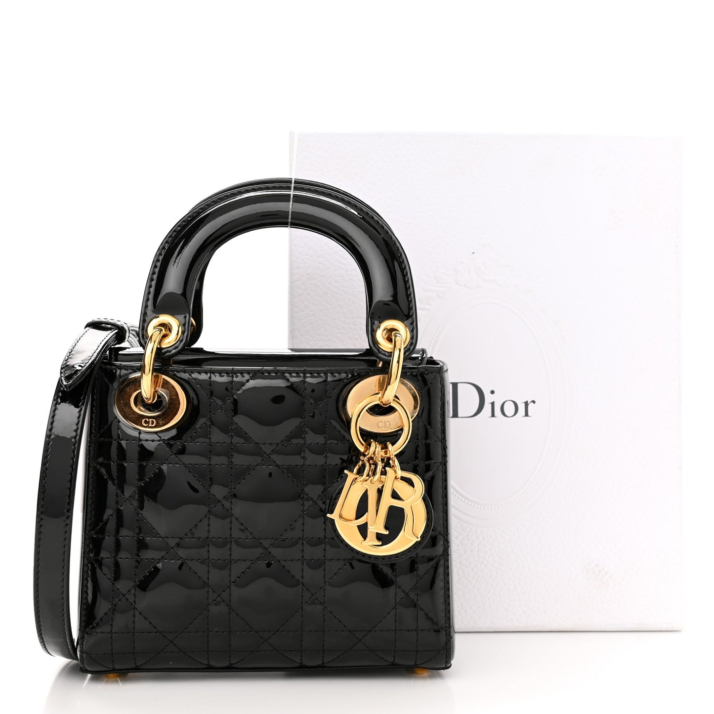 Patent Cannage Mini Lady Dior Black