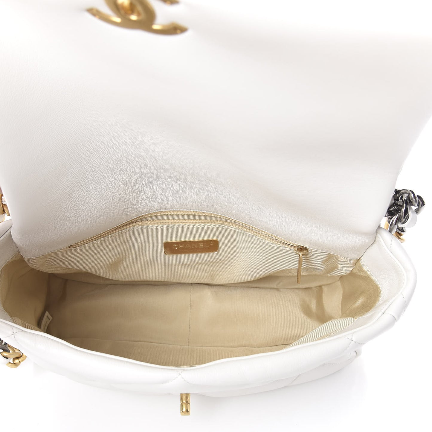 Lambskin Quilted Large 19 Flap Light White