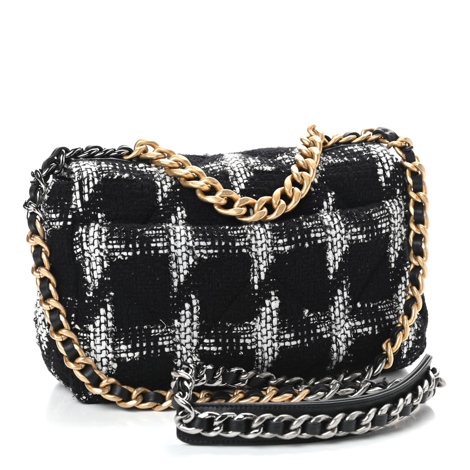 Chanel Tweed Quilted Medium Chanel 19 Flap Black White 2 of 8