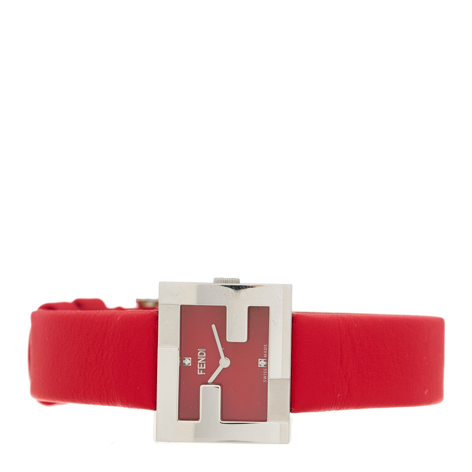 Fendi Stainless Steel Calfskin Diamond 24mm FendiMania Quartz Watch Red 2 of 4