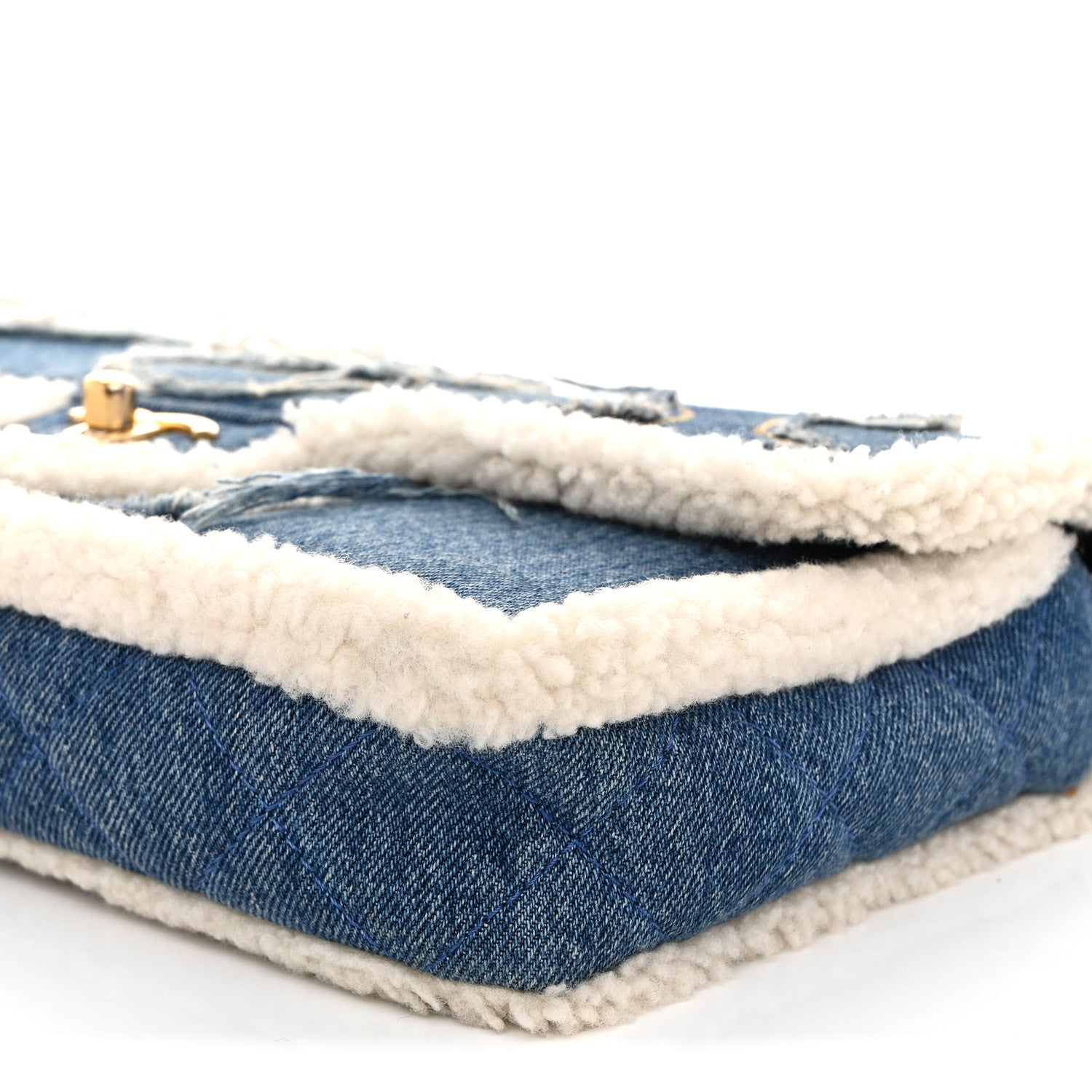 Chanel Denim Shearling Hieroglyph Flap Blue 10 of 11