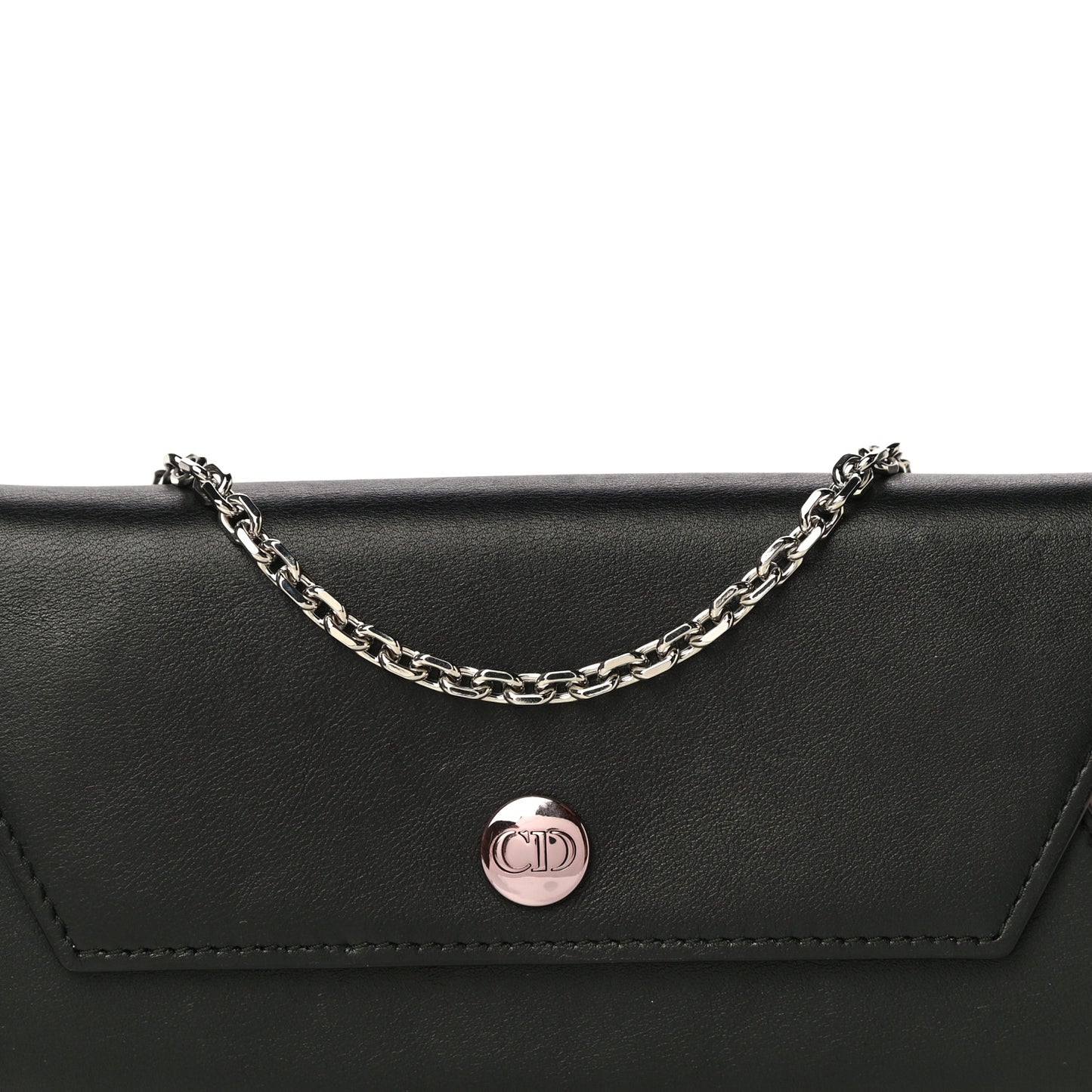 Calfskin Bi-Color Envelope Chain Wallet Pink Black