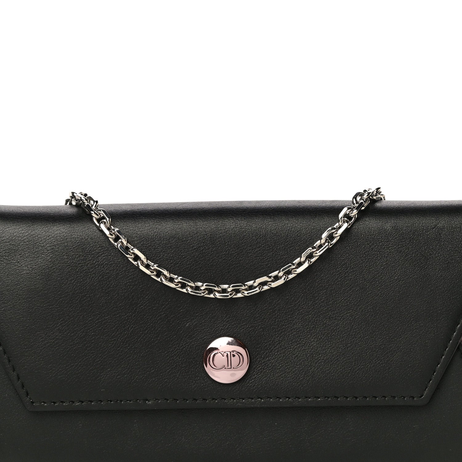 Christian Dior Calfskin Bi-Color Envelope Chain Wallet Pink Black 7 of 15