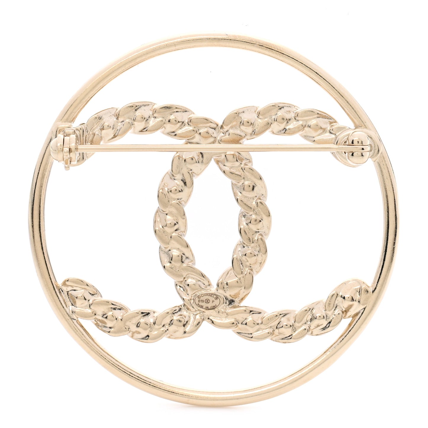 Crystal Round CC Brooch Gold