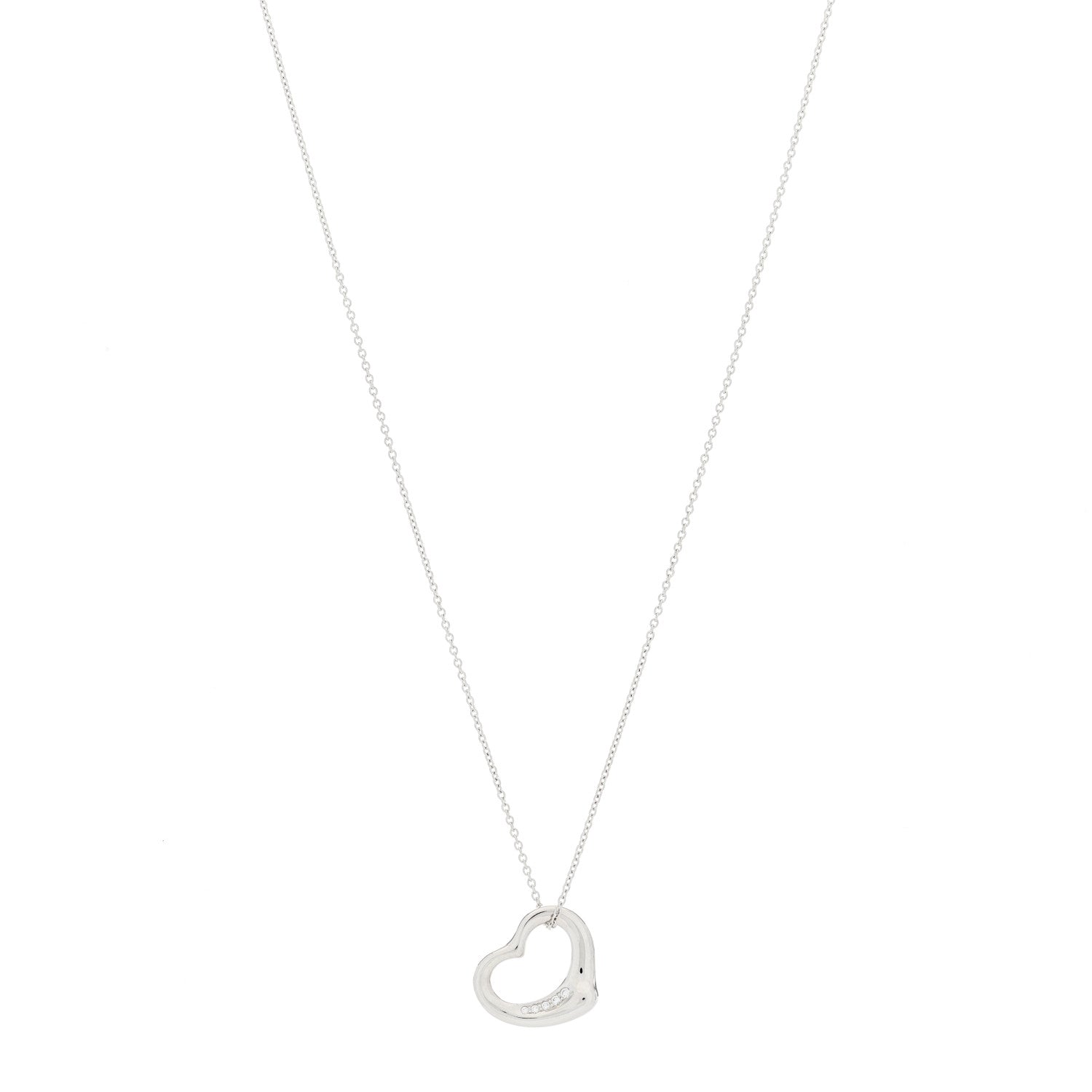 Tiffany Platinum Diamond 16mm Elsa Peretti Open Heart Pendant Necklace 1 of 6