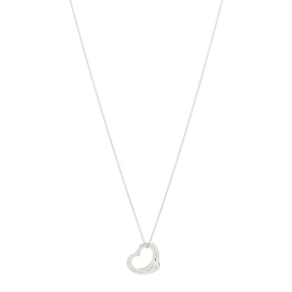Tiffany Platinum Diamond 16mm Elsa Peretti Open Heart Pendant Necklace 1 of 6