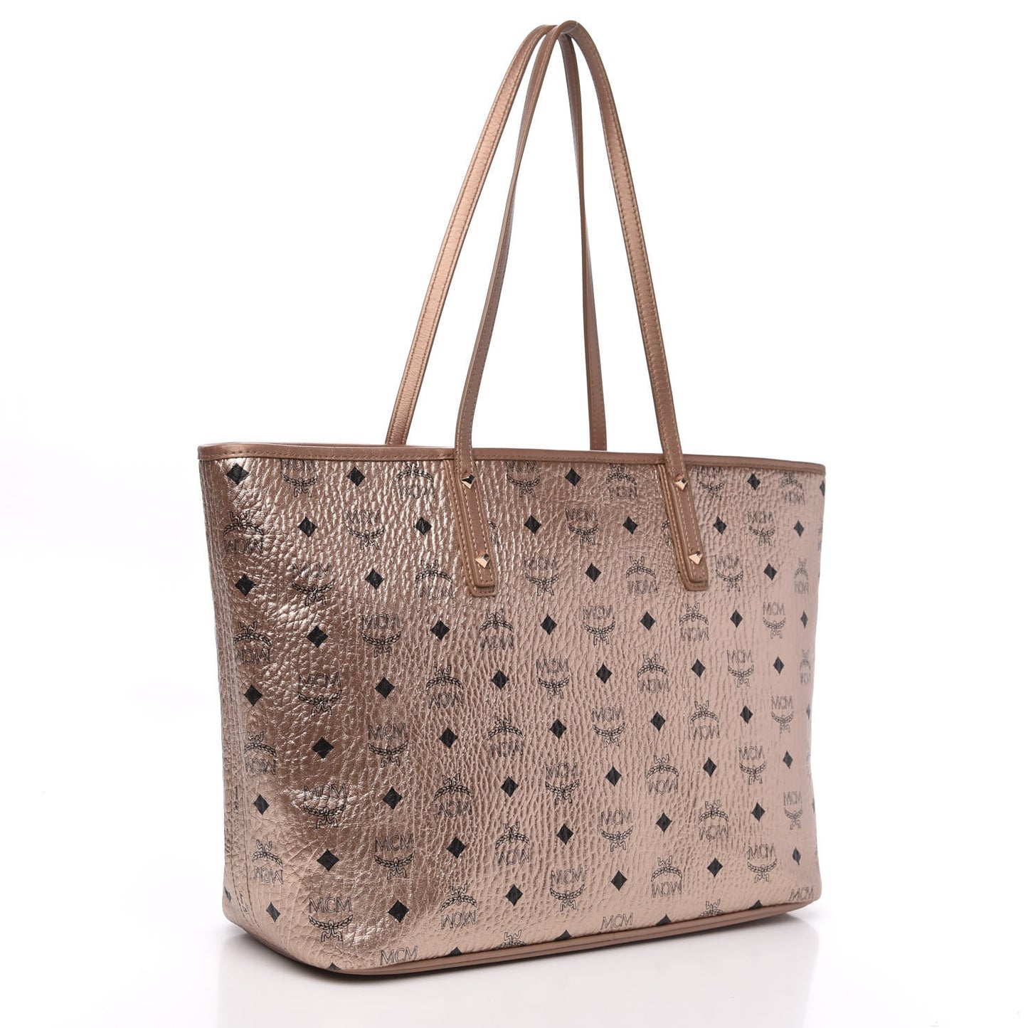 Metallic Visetos Medium Anya Top Zip Shopper Tote Champagne Gold