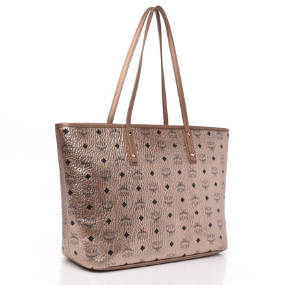 MCM Metallic Visetos Medium Anya Top Zip Shopper Tote Champagne Gold 3 of 14