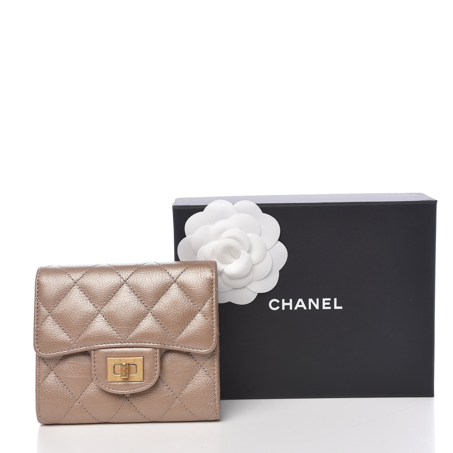 Metallic Calfskin Quilted Reissue Compact Wallet Gold