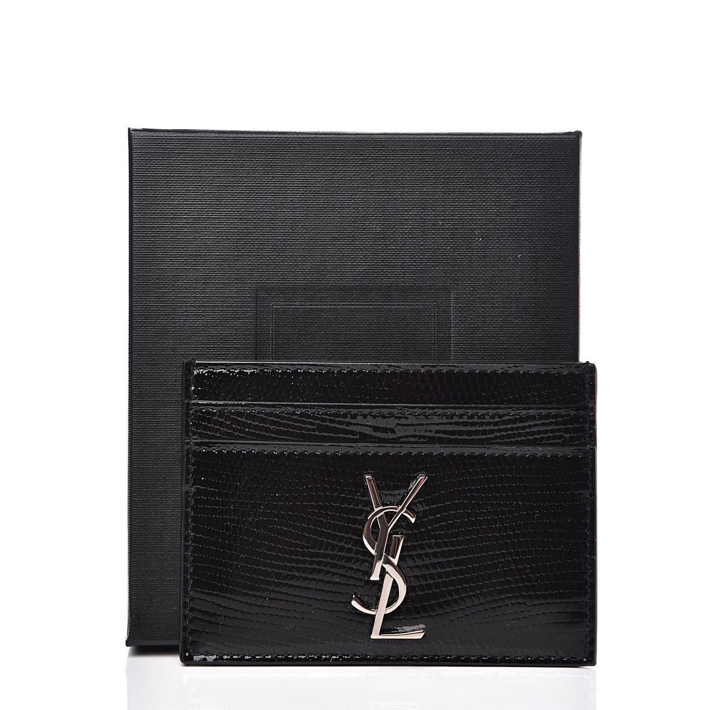 Patent Tejus Lizard Calfskin Embossed Card Case Black