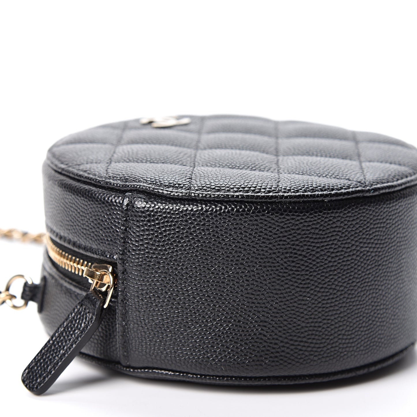 Caviar Quilted Round Clutch With Chain Black