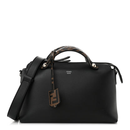 Fendi Vitello Dolce Bi-Color FF 1974 Embossed Medium By The Way Boston Bag Black Maya 1 of 11