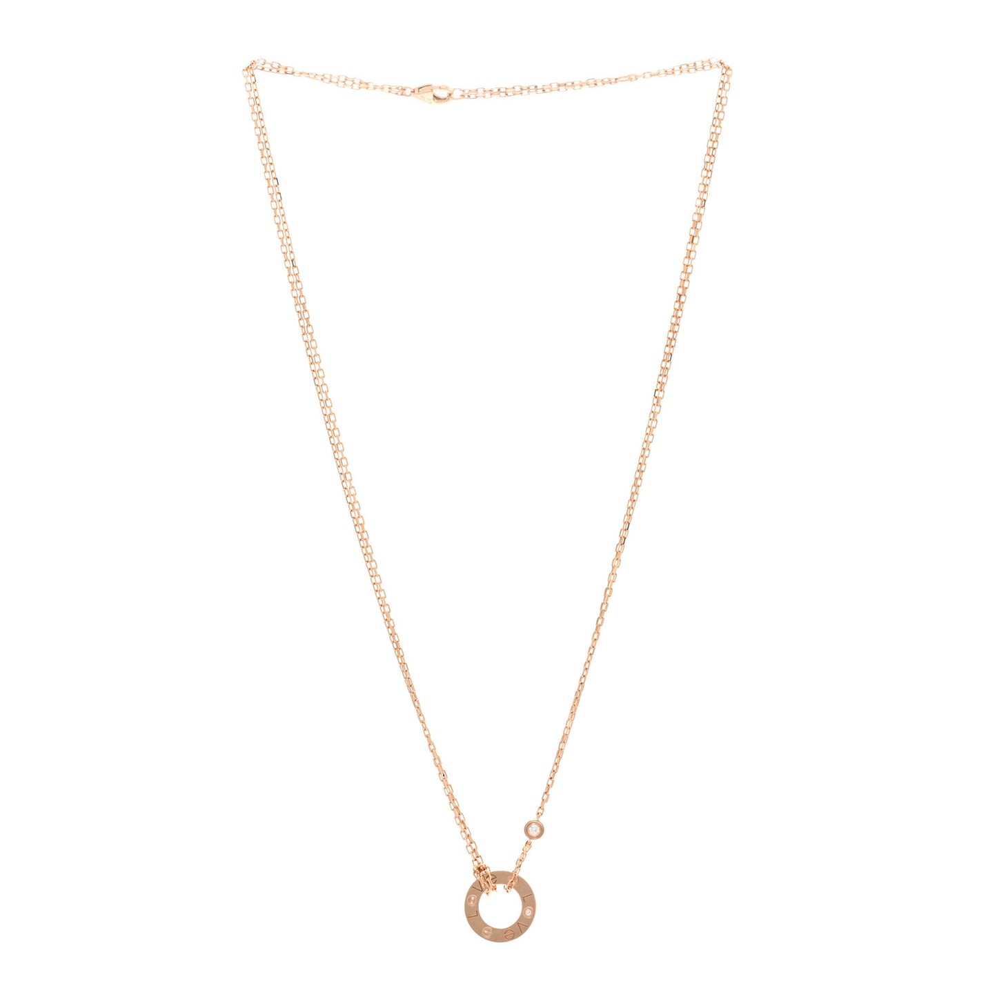18K Pink Gold 2 Diamond LOVE Necklace
