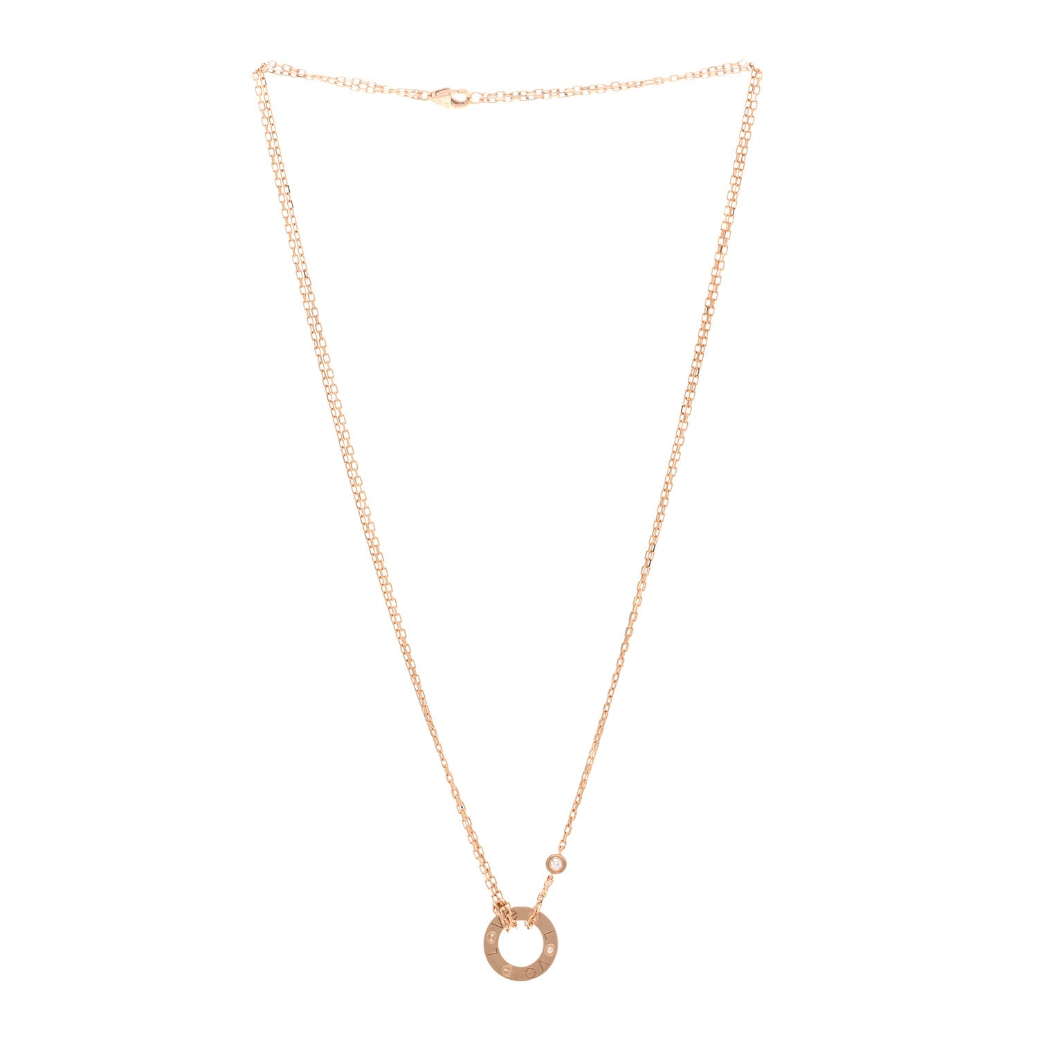 Cartier 18K Pink Gold 2 Diamond LOVE Necklace 3 of 5