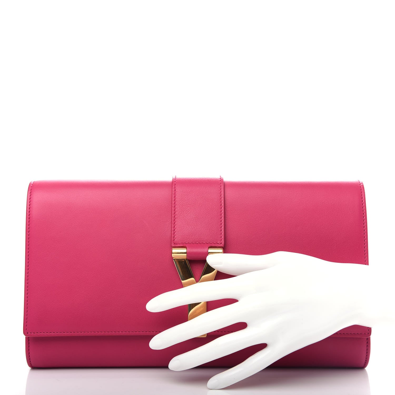 Saint Laurent Calfskin Classic Y Ligne Clutch Fuchsia 2 of 8