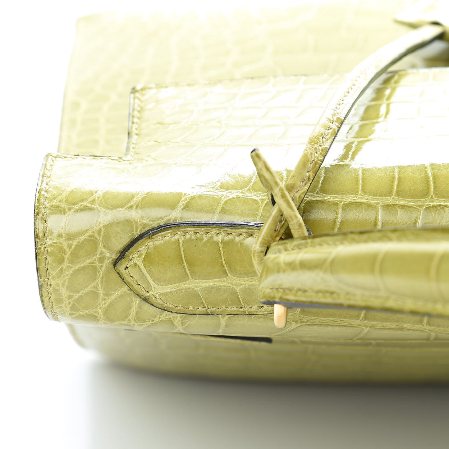 Shiny Alligator Kelly Sellier 32 Vert Chartreuse