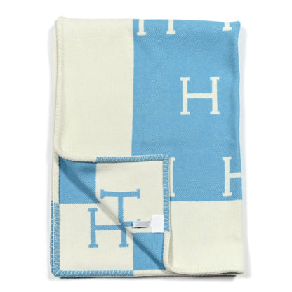 Hermes Wool Cashmere Avalon Baby Blanket Bleu Genievre White 2 of 3