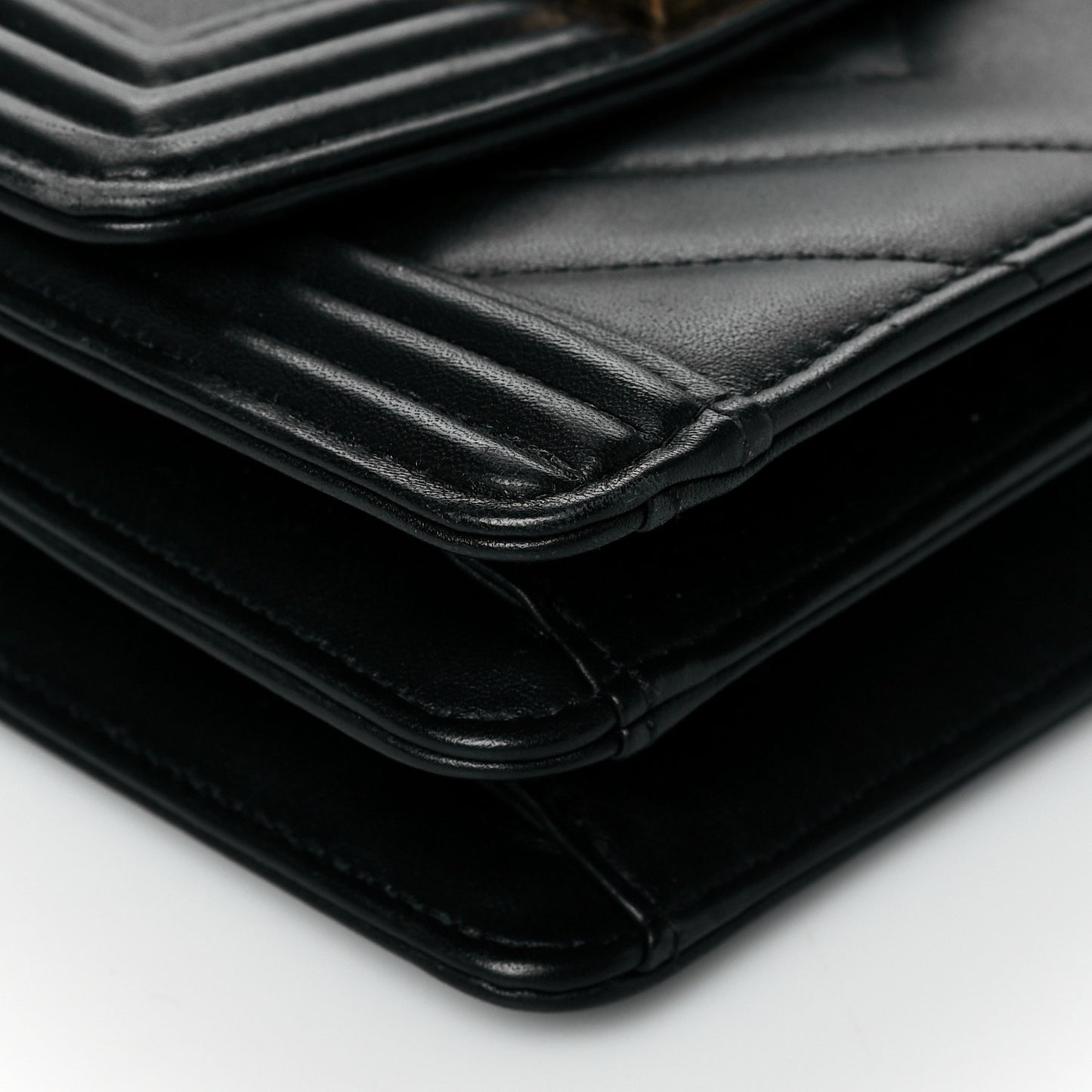 Calfskin Chrevron Quilted North South Boy Flap Black