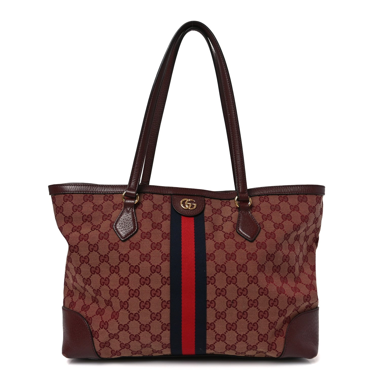 Gucci Monogram Textured Dollar Calfskin Web Medium Ophidia Shopping Tote Sahara Rubino Chardonnay 1 of 11