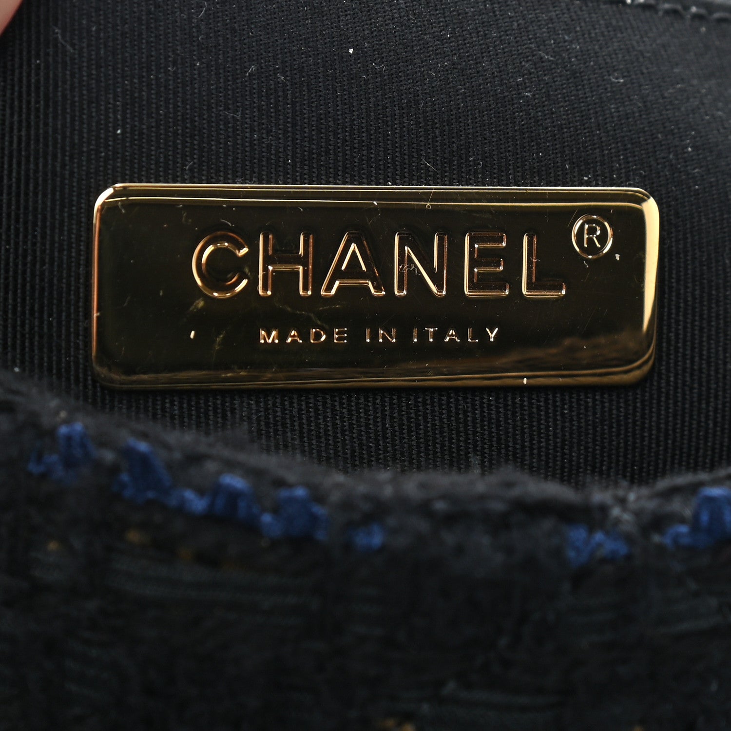 Chanel Tweed Quilted Large Chanel 19 Flap Black Navy Gold 6 of 9