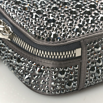 Prada Satin Crystal Metal Triangle Logo Odette Crossbody Fumo 8 of 9