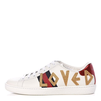 Gucci Calfskin Nappa Web LOVED Embroidered Womens Ace Sneakers 37.5 White Red Flame Notte 1 of 13